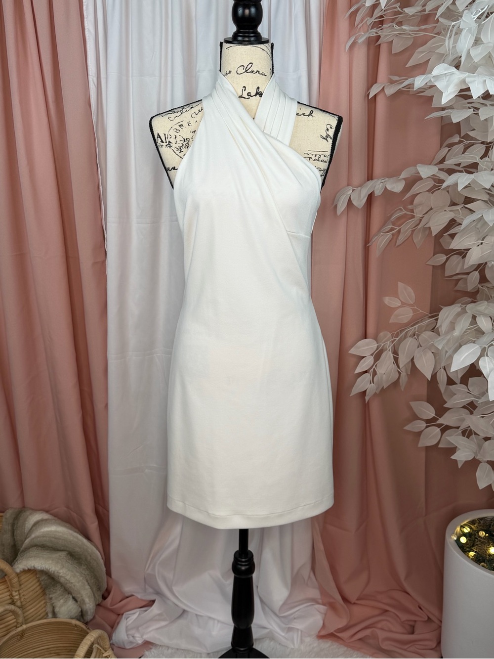 Rachel Roy White Halter Mini Dress Open Back Cocktail Dress M